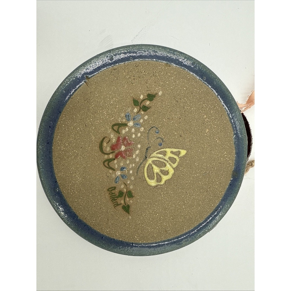 Signed Vtg Art Tile Trivet Ceramic Butterfly Floral Wall Picture Danty Trivet 6"